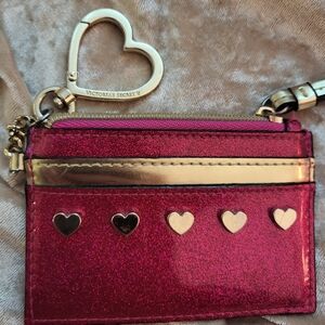 Victoria's secret glittery pink and gold card case with keychain clasp